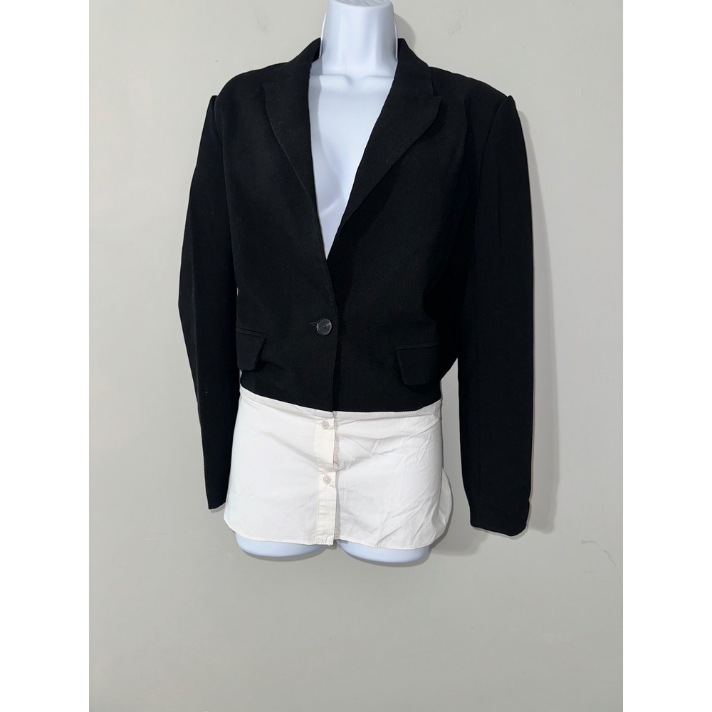 Black Blazer Grey Lab‎ Cropped Shirt Layered Look Career Jacket Size S